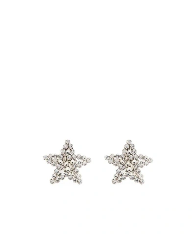 Alessandra Rich Crystal Star Clip-on Earrings In White