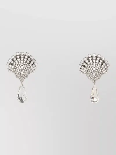 Alessandra Rich Crystal Teardrop Metal Statement Earrings In Metallic