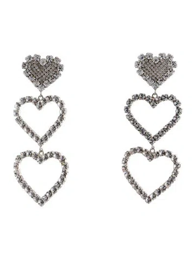 Pre-owned Alessandra Rich Crystal Three Hearts Drop Clip-on Earrings In Multi