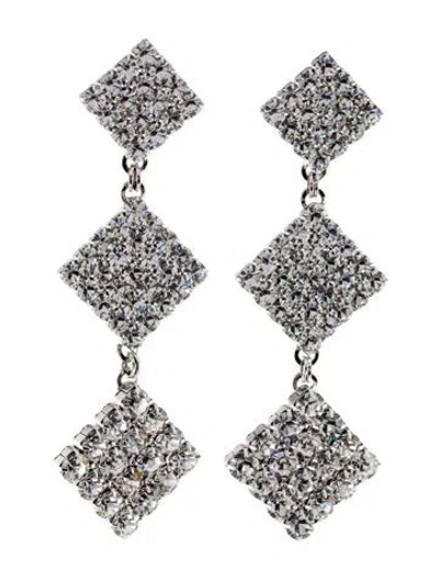 Pre-owned Alessandra Rich Crystal Three Tier Square Drop Earclip Earrings In Multi
