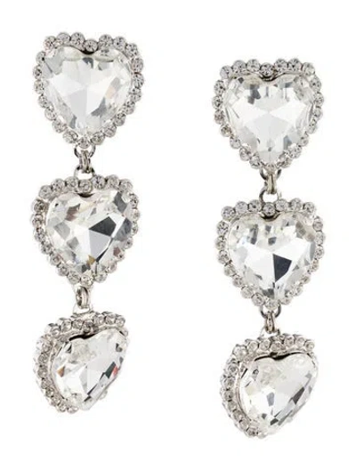 Pre-owned Alessandra Rich Crystal Triple Heart Drop Clip-on Earrings In Multi