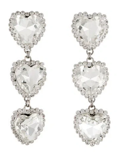 Pre-owned Alessandra Rich Crystal Triple Heart Drop Clip-on Earrings In Multi