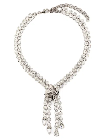 Alessandra Rich Crystal-embellished Bow Necklace In Silver
