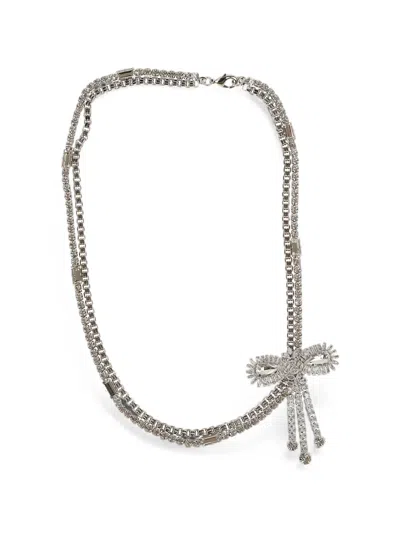 Alessandra Rich Crystal-embellished Bow-detail Necklace In Metallic