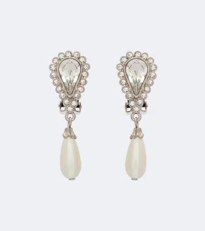 Alessandra Rich Crystal-embellished Faux Pearl Clip-on Earrings In Gold