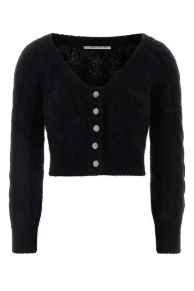 Alessandra Rich Mohair Blend Sequin Cable Knit Off-shoulder Top In Black