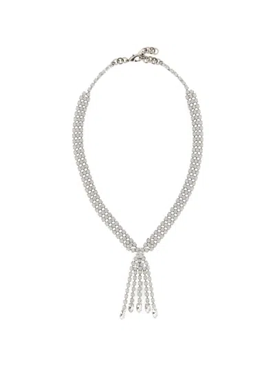 Alessandra Rich Metal Necklace Rhinestone Statement Dangle Design In Metallic
