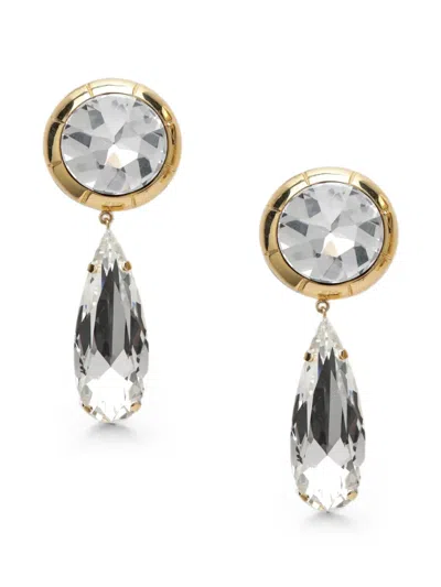 Alessandra Rich Round Clip-on Gold-tone Metal Earrings With Crystal Pendant