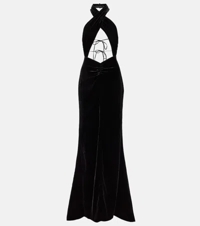 Alessandra Rich Velvet Halter Neck Cutout Gown In Black