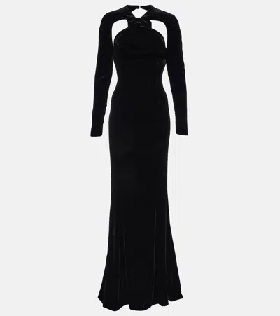 Alessandra Rich Cutout Velvet Gown In Black