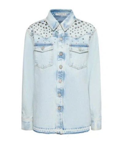 Alessandra Rich Decorated Denim Coat With Studs In Brown