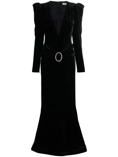 ALESSANDRA RICH DEEP NECKLINE VELVET LONG DRESS