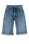 Alessandra Rich Bermuda Shorts With Frayed Hem And Belt Loops In Blue