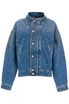 Alessandra Rich Rhinestone-embellished Denim Bomber Jacket In Blue (blue)
