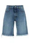 Alessandra Rich Bermuda Shorts With Frayed Hem And Belt Loops In Blue