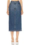 Alessandra Rich 'denim Midi Skirt With Rhin In Blue