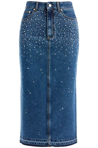 Alessandra Rich Women's 'blue Midi Skirt With Rhin