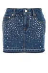 Alessandra Rich Denim Mini Skirt W/crystals In Blue