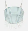 Alessandra Rich Fringed Denim Bustier In Blue