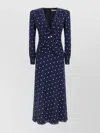 Alessandra Rich Dotted Dress With V-neck And Buttons In Blue