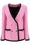 Alessandra Rich Contrast-trim Bouclé Tweed Jacket In Pink (pink)