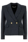 Alessandra Rich Tweed Blazer With Structured Shoulders And Gold Buttons In Black
