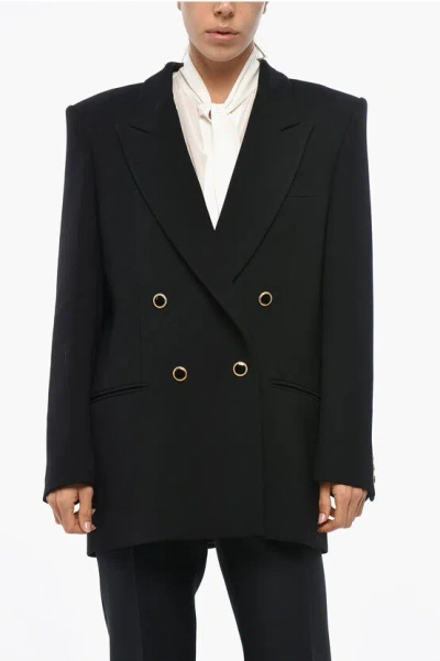 Alessandra Rich Double-breasted Oversized Fit Virgin Wool Blazer In Black