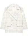 Alessandra Rich Oversized Tweed Jacket With Plaid Pattern In White