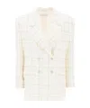 Alessandra Rich Oversized Tweed Jacket With Plaid Pattern In White