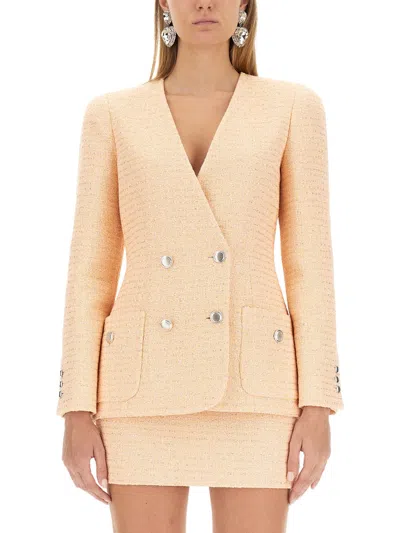 Alessandra Rich Double Breasted V-neck Tweed Jacket In Yellow