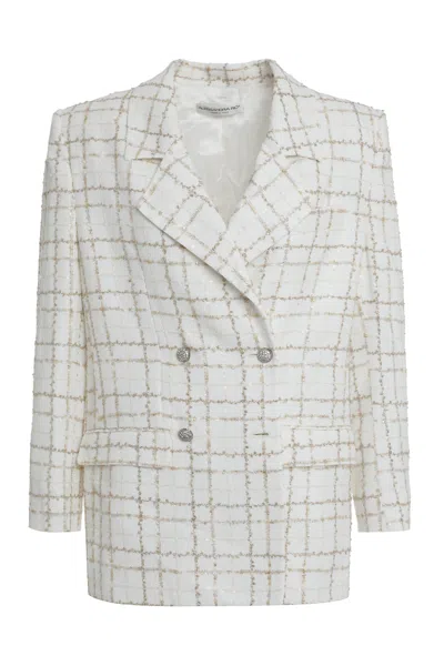 Alessandra Rich Double-breasted Checked Blazer In White