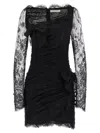 Alessandra Rich Draped Lace Mini Dress With Plunging Neckline In Black