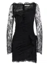 Alessandra Rich Draped Lace Mini Dress With Plunging Neckline In Black