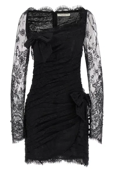 Alessandra Rich Draped Dress With Bow Accents And Lace Detailing In Black