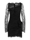 Alessandra Rich Draped Lace Mini Dress With Plunging Neckline In Black