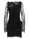 Alessandra Rich Draped Lace Mini Dress With Plunging Neckline In Animal Print
