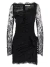 Alessandra Rich Draped Lace Mini Dress With Plunging Neckline In Black