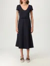 Alessandra Rich Light Wool Midi Dress With Belted Waist In Black