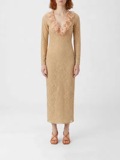 Alessandra Rich Women Stretch Lace Evening Dress In Brown