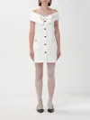 Alessandra Rich Front Buttoned Cady Minidress With Satin Details In Weiss