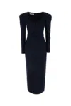 Alessandra Rich Crepe Dress With Belt And Shoulder Pads In Blue