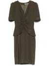 Alessandra Rich Polka-dot Silk Midi Dress In Dark Green Ivory