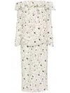 Alessandra Rich Off-the-shoulder Floral-print Silk Crepe De Chine Midi Dress In Ivory Black