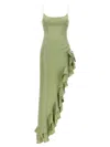 Alessandra Rich Asymmetric Ruffled Silk-satin Maxi Dress In Green