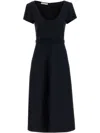 Alessandra Rich Light Wool Midi Dress With Belted Waist In Navy Blue
