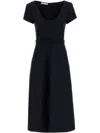 Alessandra Rich Light Wool Midi Dress With Belted Waist In Navy Blue