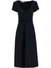 Alessandra Rich Light Wool Midi Dress With Belted Waist In Navy Blue