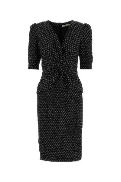 Alessandra Rich Embroidered Silk Dress With V-neckline In Black