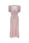 Alessandra Rich Floral Midi Dress Puff Sleeves In Pink