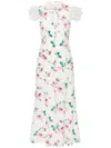 Alessandra Rich Bow-detailed Embellished Organza-trimmed Floral-print Silk Midi Dress In White